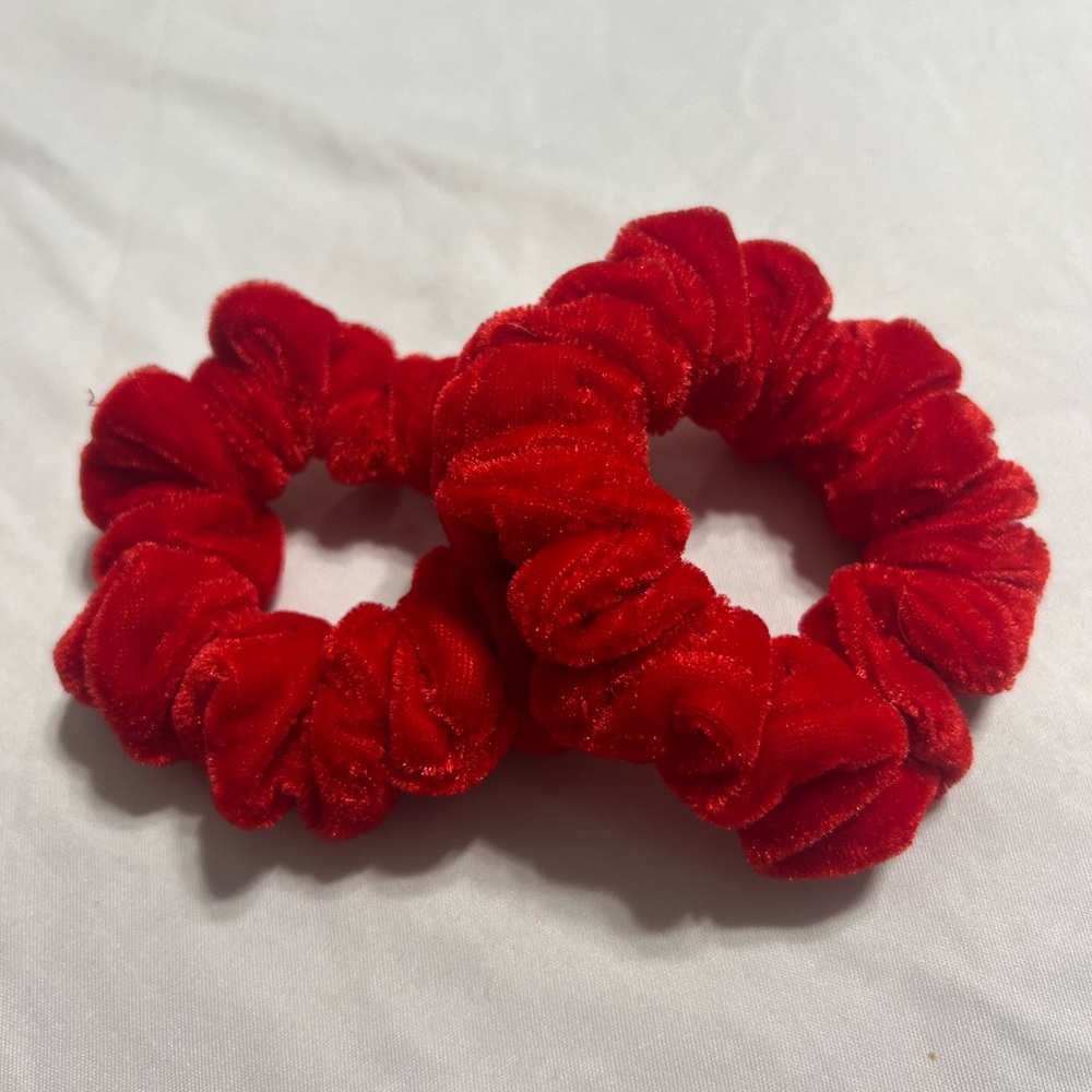 Scrunchie Hair Tie Handmade Velvet Scrunchie Red  Size XS Set Of 2 #1